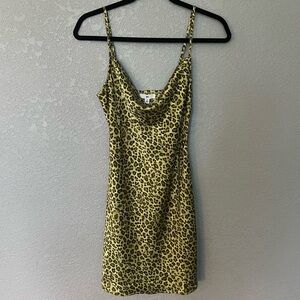 Nordstrom BP. Cowl Neck Slip Dress in Green/Yellow Leopard-Print